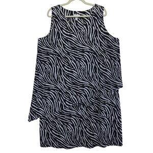 Susan‎ Graver Zebra Print Tiered Sheath Dress Plus 1X Resortwear Animal Print